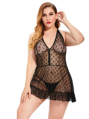 Plus Size(XL-4XL)Nightdress Sleepwear Floral Lace see through Mesh Woman's sexy Lingerie Dress with thongs Sai Feel