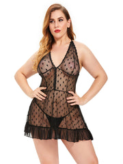 Plus Size(XL-4XL)Nightdress Sleepwear Floral Lace see through Mesh Woman's sexy Lingerie Dress with thongs Sai Feel