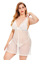 Plus Size(XL-4XL)Nightdress Sleepwear Floral Lace see through Mesh Woman's sexy Lingerie Dress with thongs Sai Feel