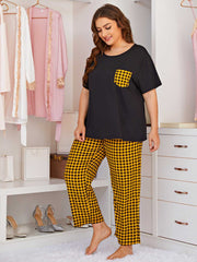 Plus Size  XL-4XL Womens' Pajama Set-Short Sleeve Shirt and Plaid Pajama Pants Pj Set;Home Nightwear Sleepsuit Loungewear set Sai Feel