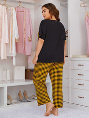 Plus Size  XL-4XL Womens' Pajama Set-Short Sleeve Shirt and Plaid Pajama Pants Pj Set;Home Nightwear Sleepsuit Loungewear set Sai Feel