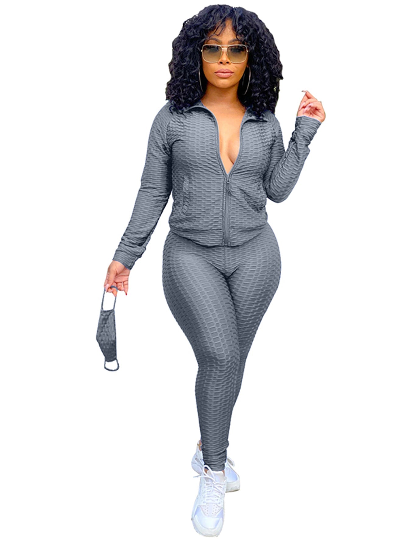 Plus Size Zip Up Sweatshirt & Legging Set Sai Feel