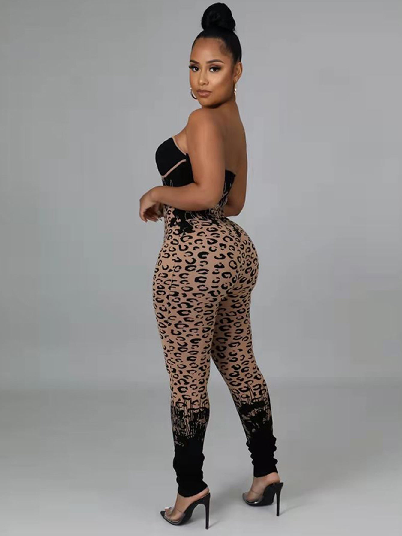 Plus Size leopard print Cut Out Top&Jumpsuit Set Sai Feel