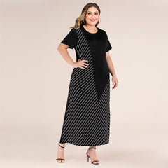 Plus Sze Stripes Cross Border Short Sleeve Dress Sai Feel