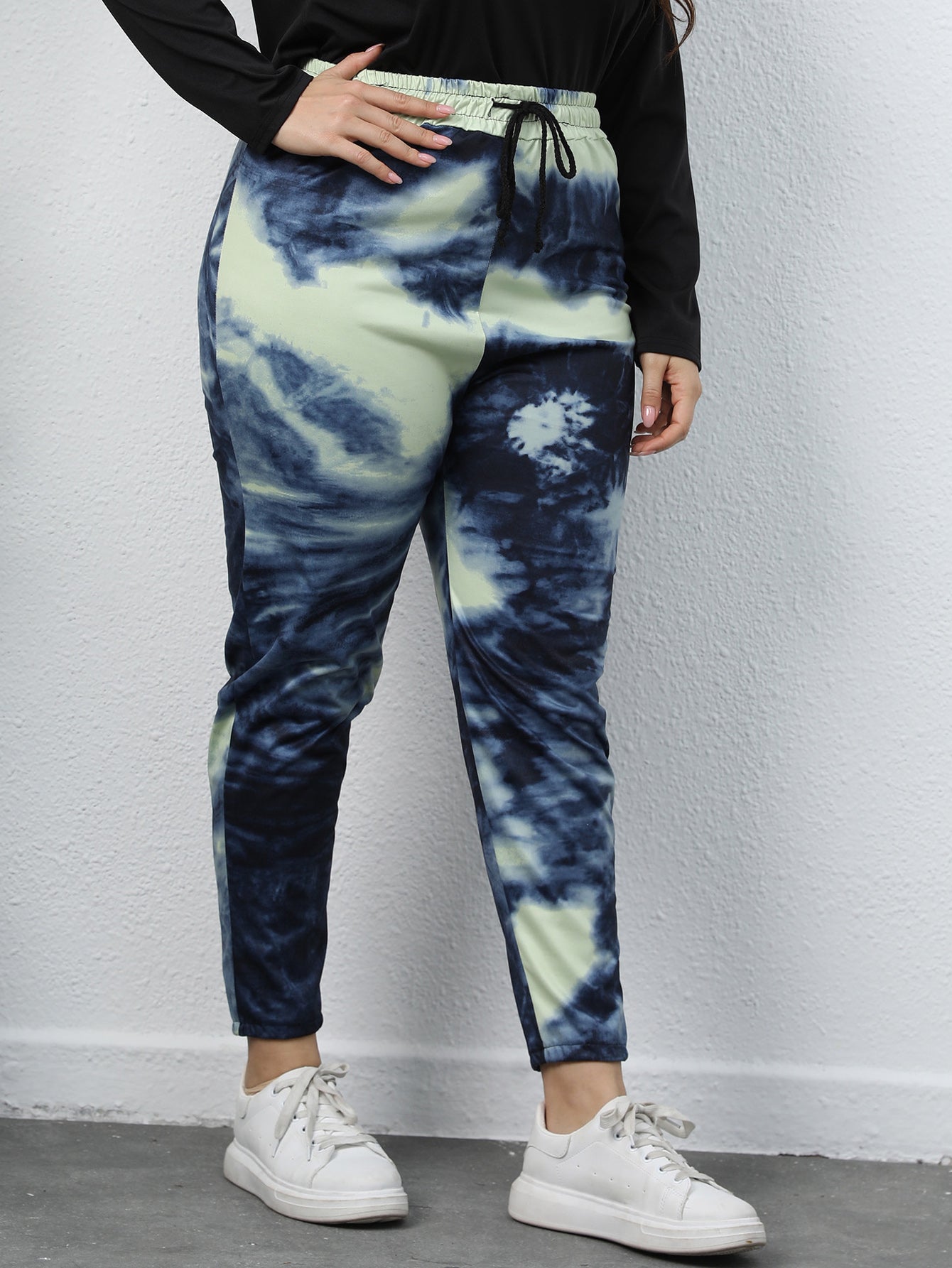 Plus Tie Dye Drawstring Waist Skinny Pants Sai Feel