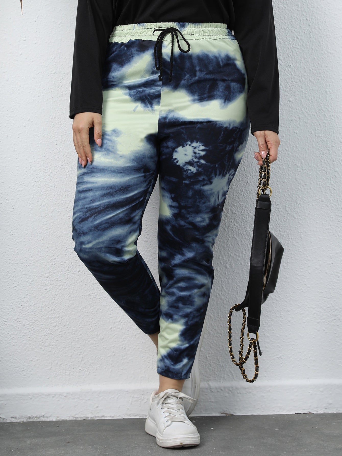 Plus Tie Dye Drawstring Waist Skinny Pants Sai Feel