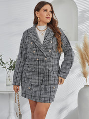 Plus Tweed Double Button Overcoat & Skirt Sai Feel