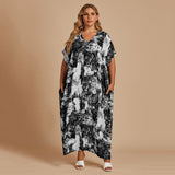 Plus-size Bohemian tie-dye V-neck loose color pullover dress Sai Feel