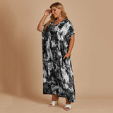 Plus-size Bohemian tie-dye V-neck loose color pullover dress Sai Feel