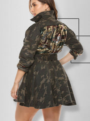 Plus size Camouflage Belted Coat Dress Sai Feel