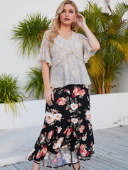 Plus size Elastic Waist Floral Skirt Sai Feel