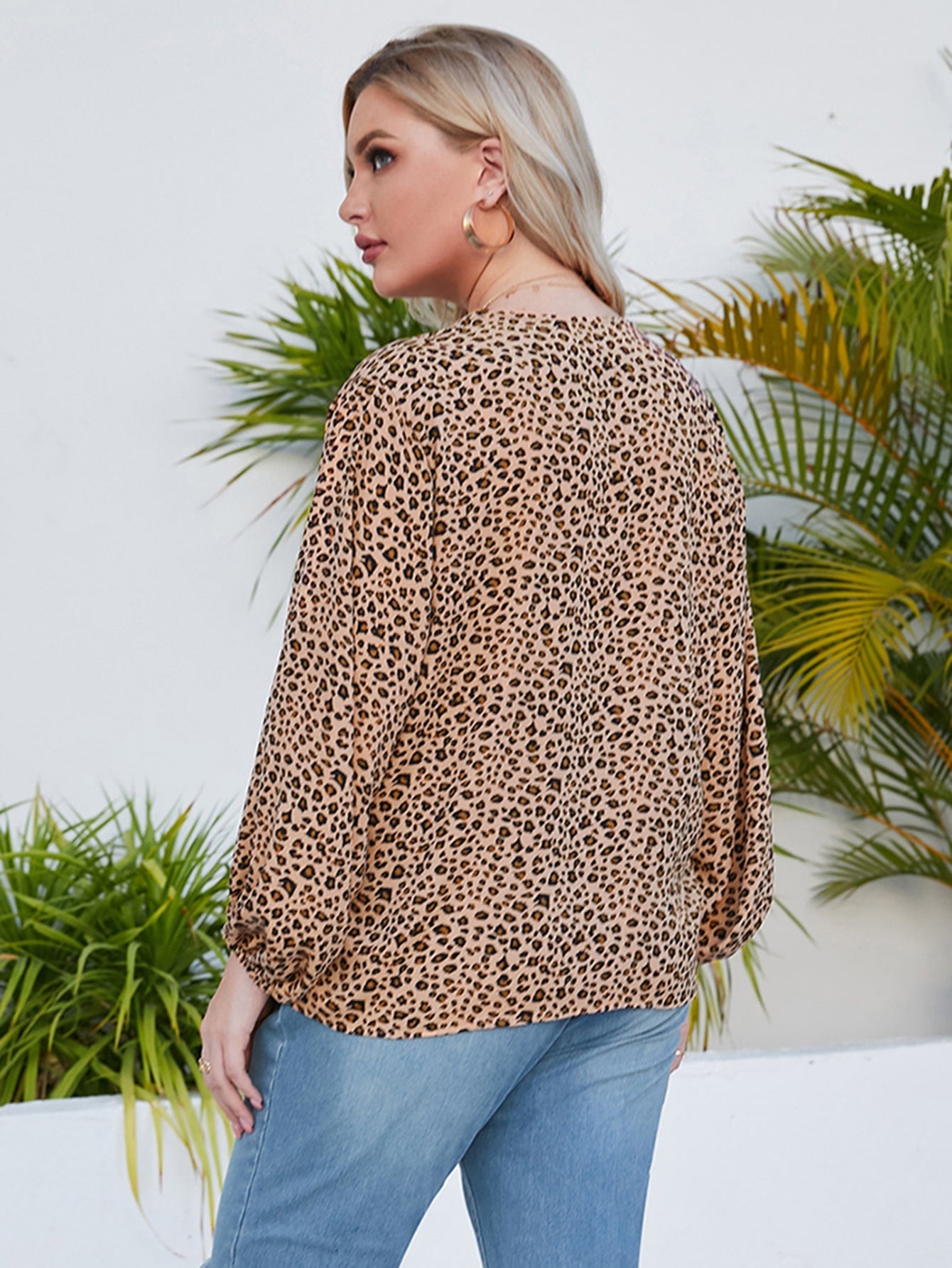 Plus-size Puff sleeve leopard print shirt blouse Sai Feel