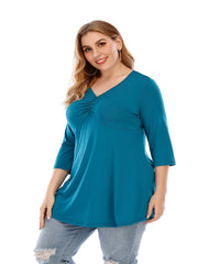 Plus size V neck 3/4 Sleeve Black Blouse Top for Women Sai Feel