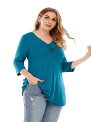 Plus size V neck 3/4 Sleeve Black Blouse Top for Women Sai Feel