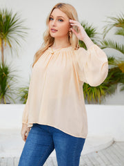 Plus-size V-neck solid color loose chiffon Lantern long sleeve shirt Sai Feel