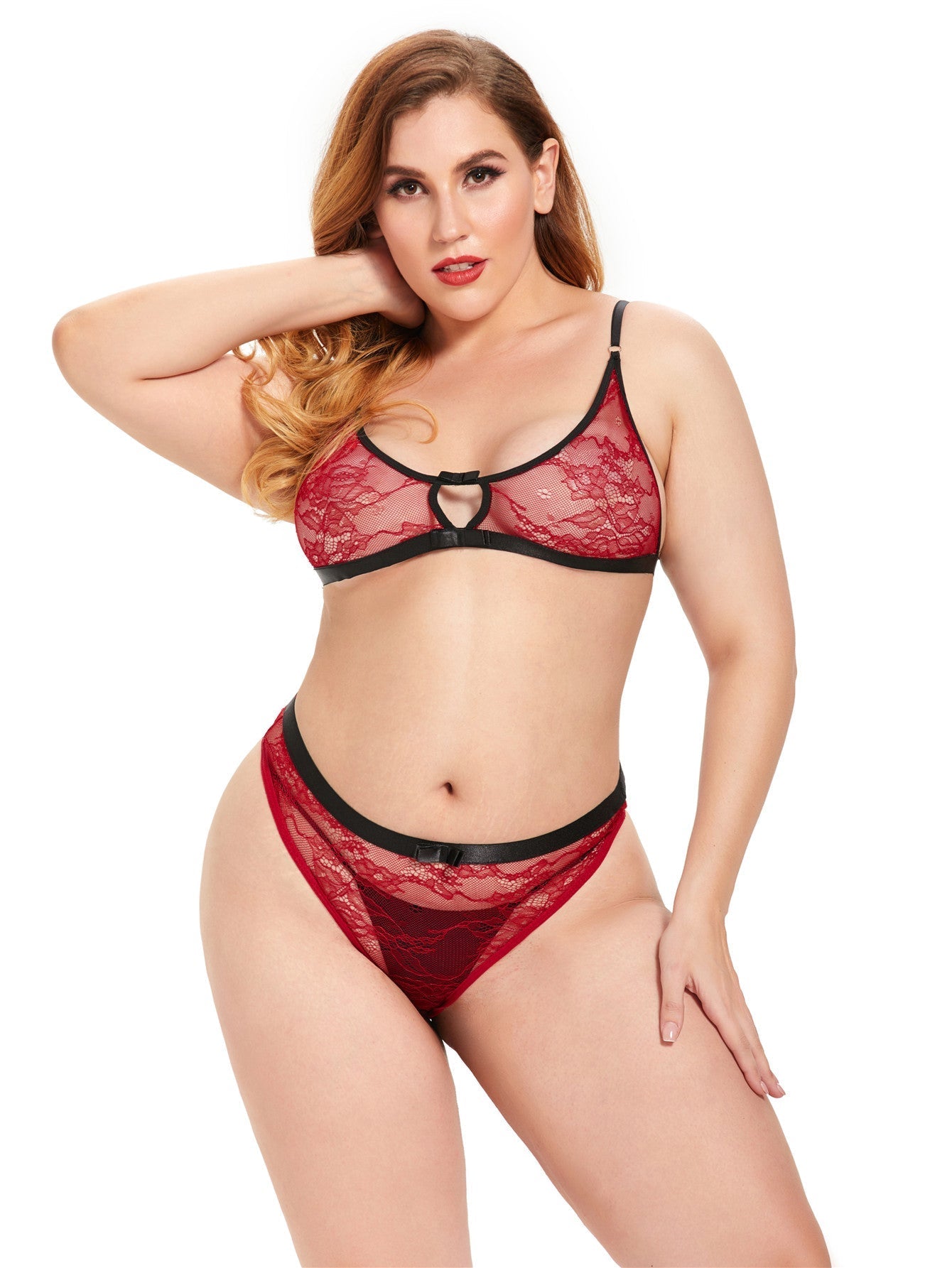 Plus size (XL-4XL) 2PCS Women's Underwear Lingerie Straps Bralette and Panty Set Sai Feel