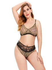 Plus size (XL-4XL) 2PCS Women's Underwear Lingerie Straps Bralette and Panty Set  Leopard design Sai Feel