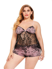 Plus size (XL-4XL) 2PCS Women's Underwear Lingerie floral lace see through mesh Strap Cami Tops and Panty Set Sai Feel