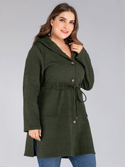 Plus-size hooded loose waist pocket slit long-sleeve coat Sai Feel