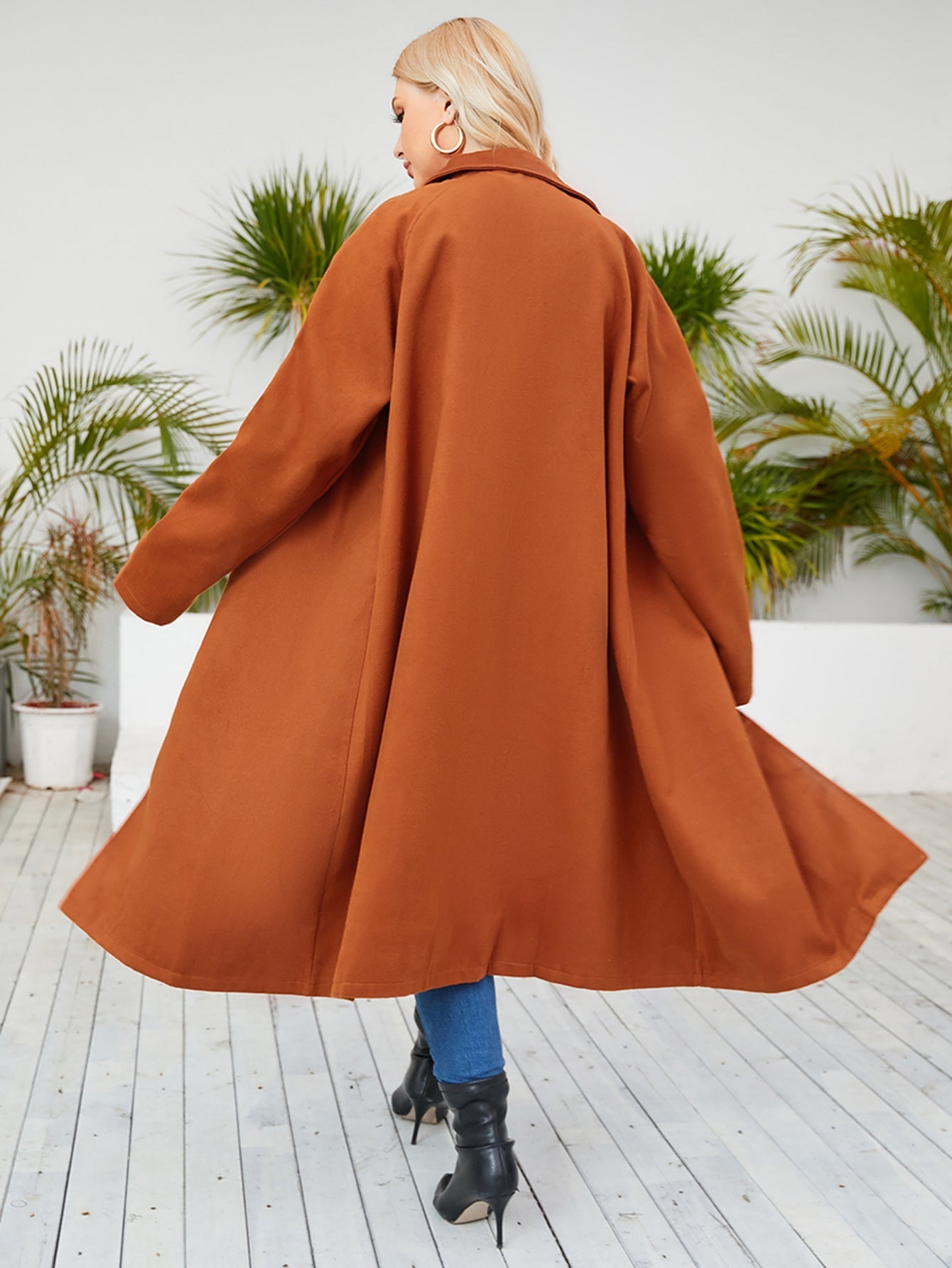 Plus-size long loose belted overcoat Sai Feel