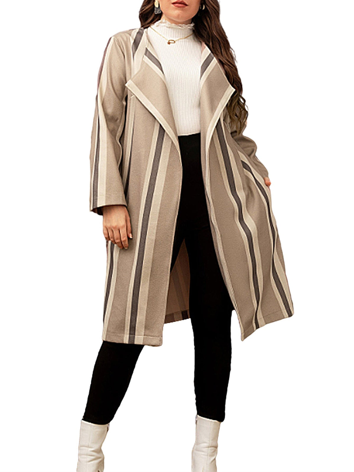 Plus size medium long style stripe coat Sai Feel