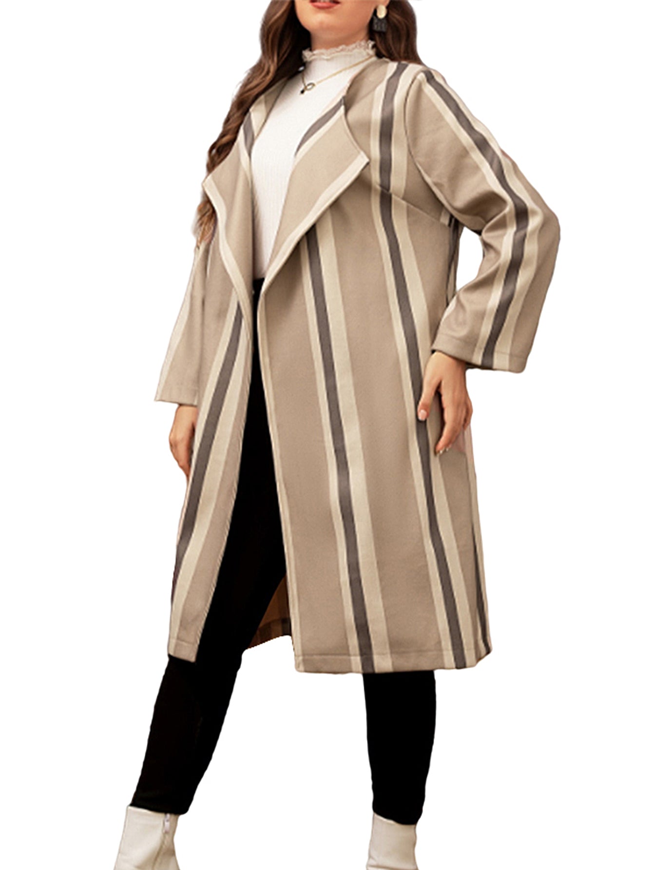 Plus size medium long style stripe coat Sai Feel