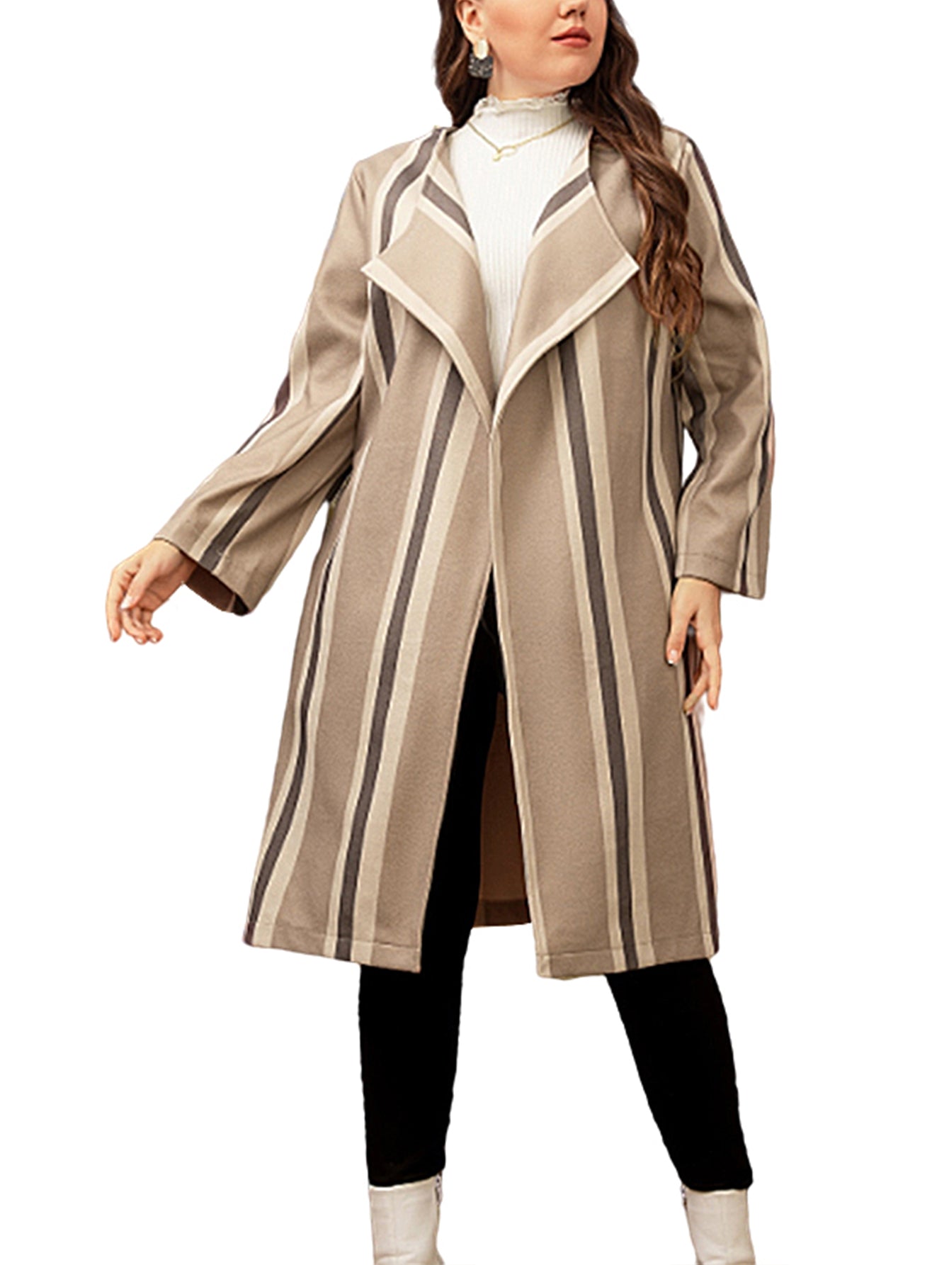 Plus size medium long style stripe coat Sai Feel