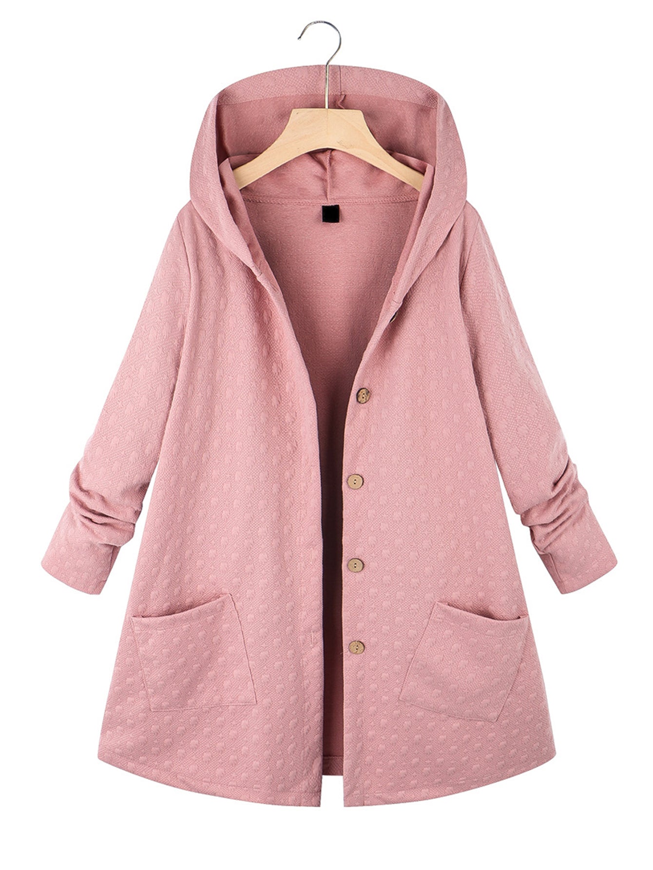 Plus size pink flounces single breasted medium length hooded cotton-padded coat Sai Feel
