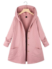 Plus size pink flounces single breasted medium length hooded cotton-padded coat Sai Feel