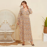 Plus size sexy deep V bubble sleeve flower dress Sai Feel