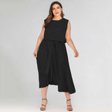 Plus-size sleeveless chiffon dress with elastic waist bow and drape Sai Feel