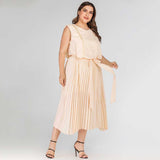 Plus-size sleeveless chiffon dress with elastic waist bow and drape Sai Feel