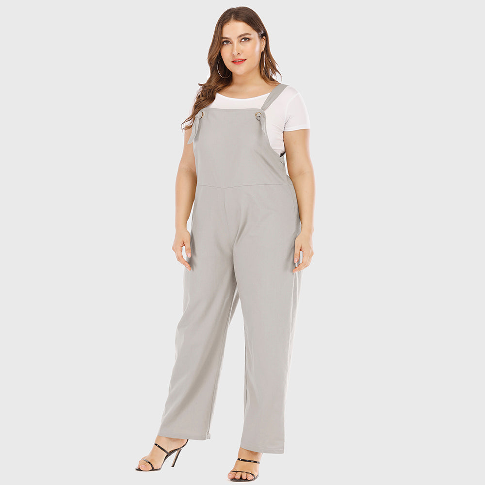 Plus size women casual solid color all-match loose jumpsuits and suspenders Sai Feel