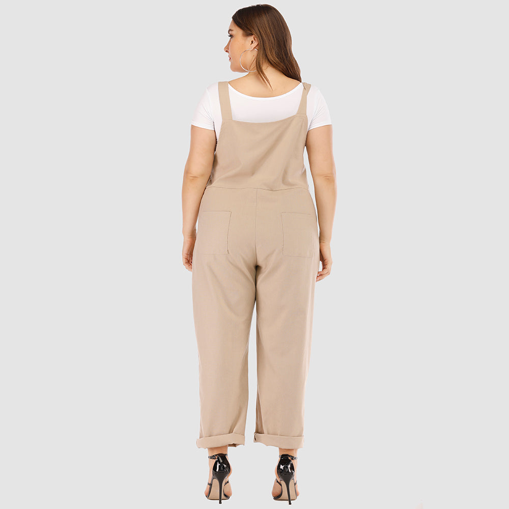 Plus size women casual solid color all-match loose jumpsuits and suspenders Sai Feel