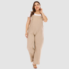 Plus size women casual solid color all-match loose jumpsuits and suspenders Sai Feel