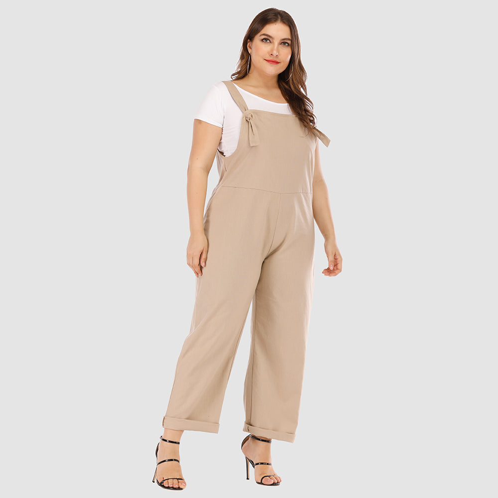 Plus size women casual solid color all-match loose jumpsuits and suspenders Sai Feel