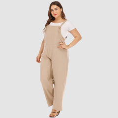 Plus size women casual solid color all-match loose jumpsuits and suspenders Sai Feel