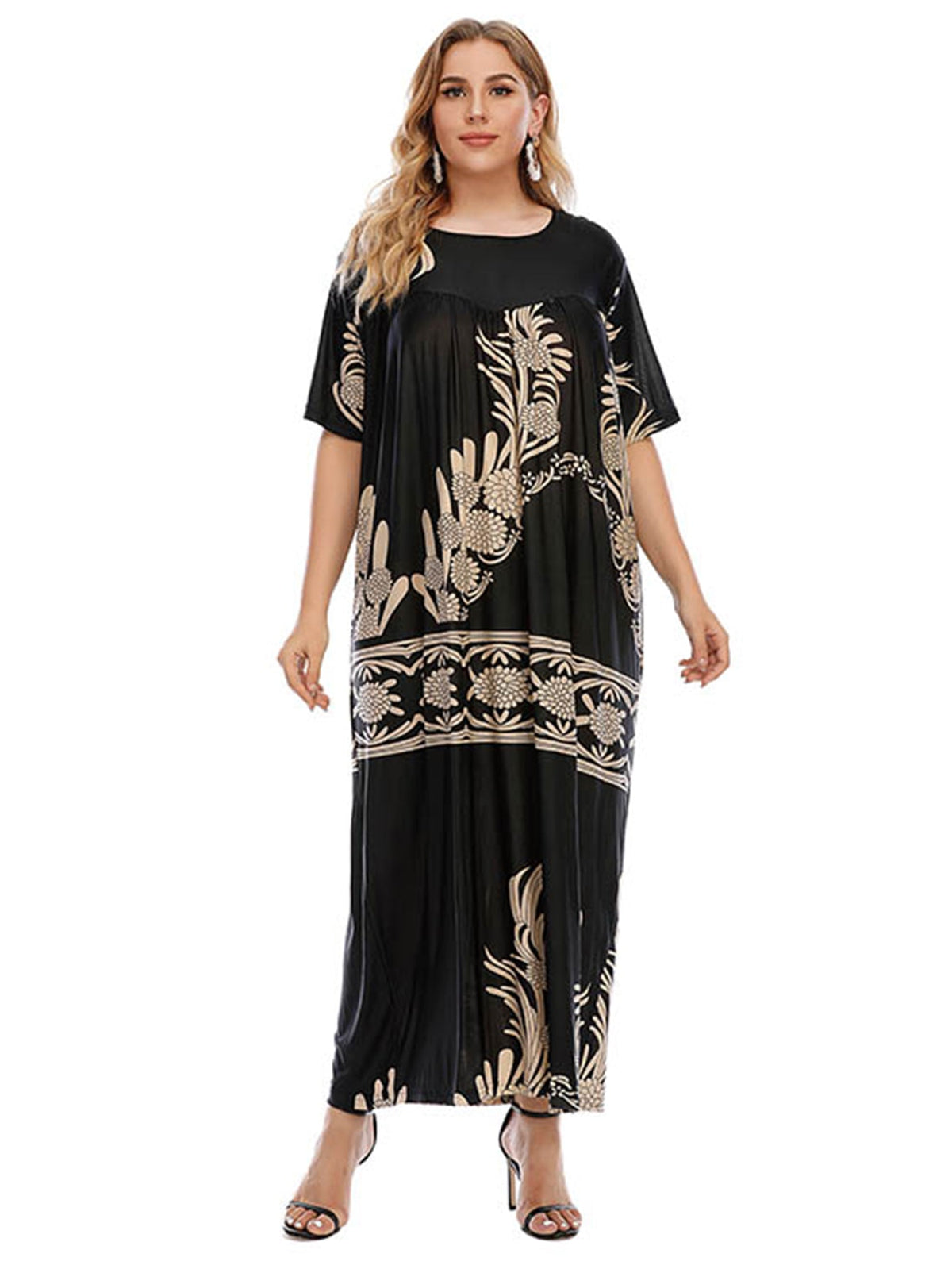 Plus size women's casual European and American dress with printed big swing lounge wear Sai Feel