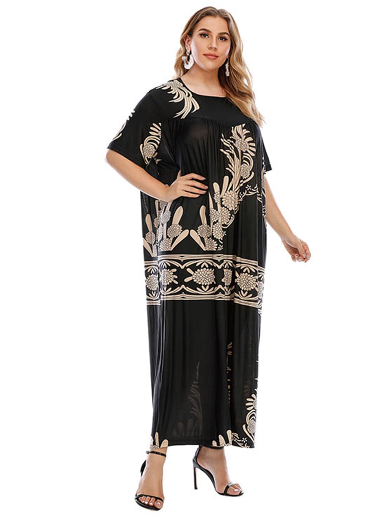 Plus size women's casual European and American dress with printed big swing lounge wear Sai Feel