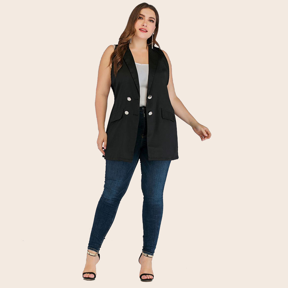 Plus size women's dress solid color OL style commuter suit fashion double breasted loose waistcoat Sai Feel
