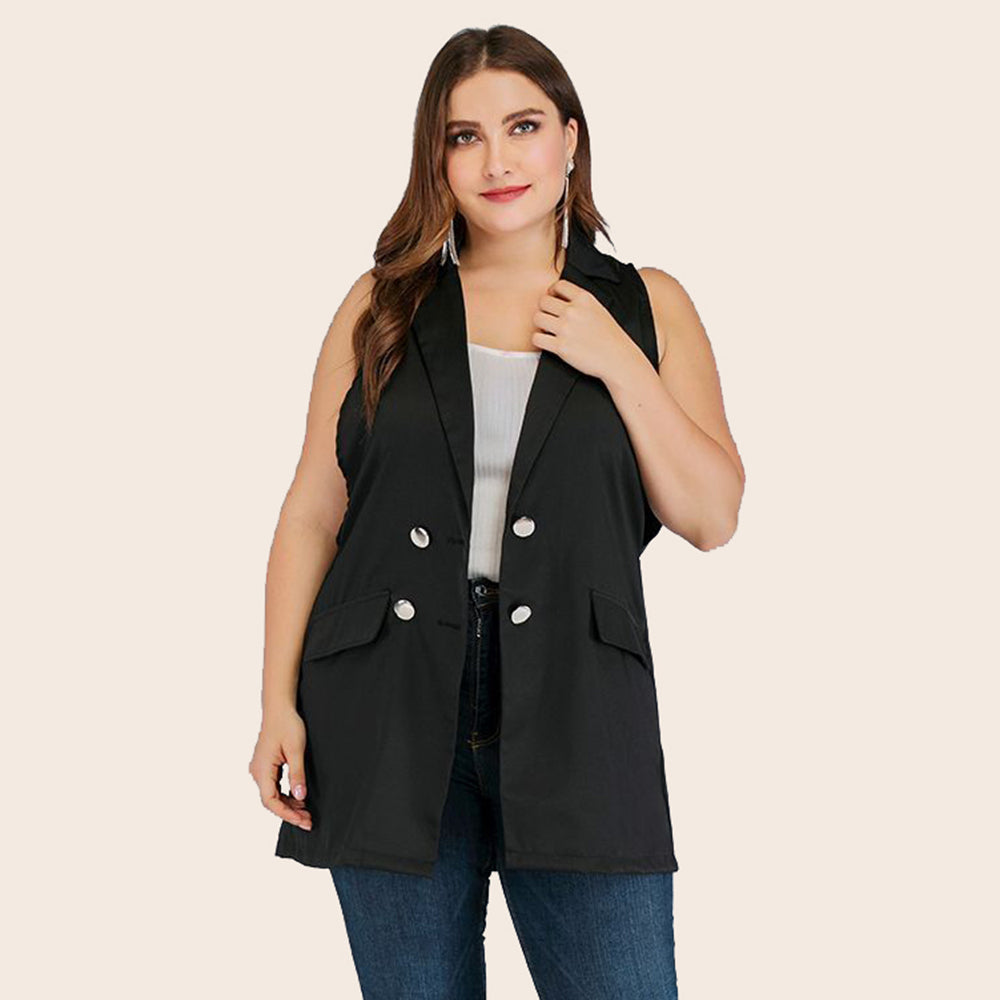 Plus size women's dress solid color OL style commuter suit fashion double breasted loose waistcoat Sai Feel