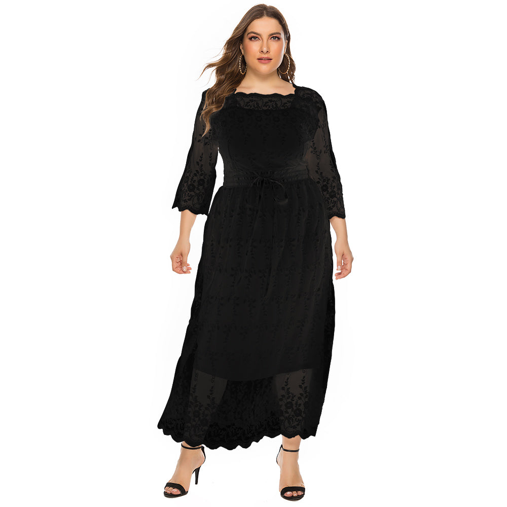 Plus size women's lace midsleeved long beach dress Sai Feel