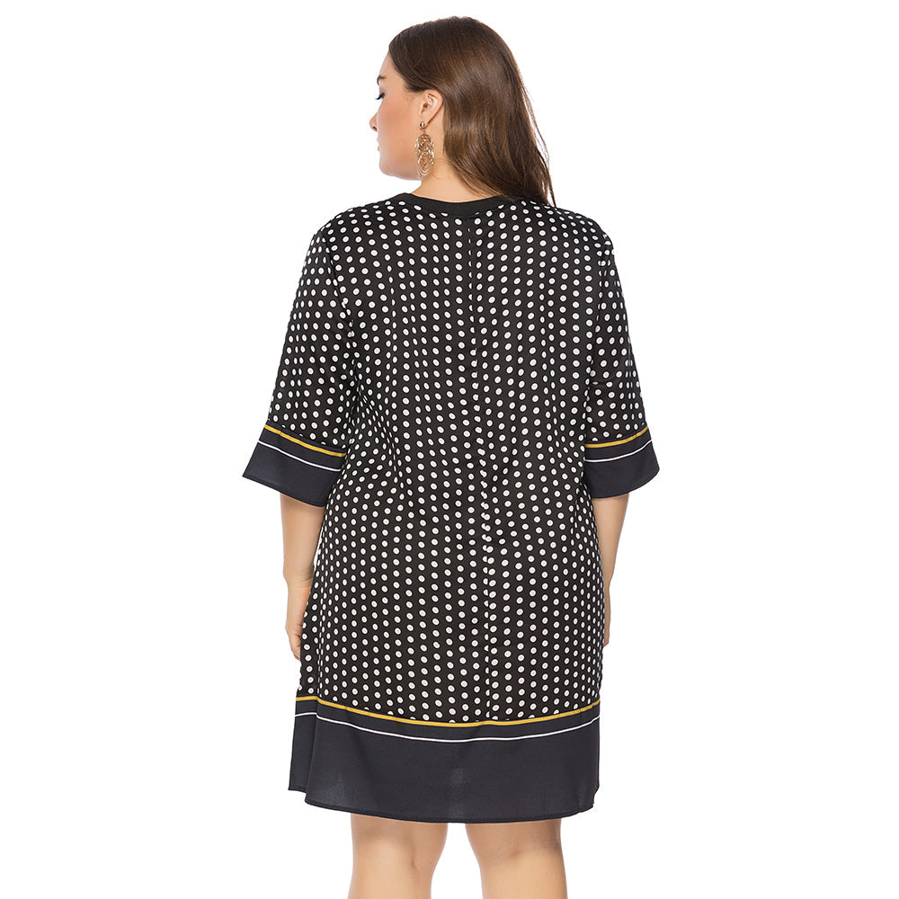 Plus size women's print polka dot chiffon casual midsleeved dress Sai Feel