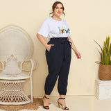 Plus size women's round neck printed T-shirt and Trousers set of 2 Sai Feel