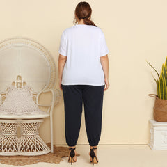 Plus size women's round neck printed T-shirt and Trousers set of 2 Sai Feel