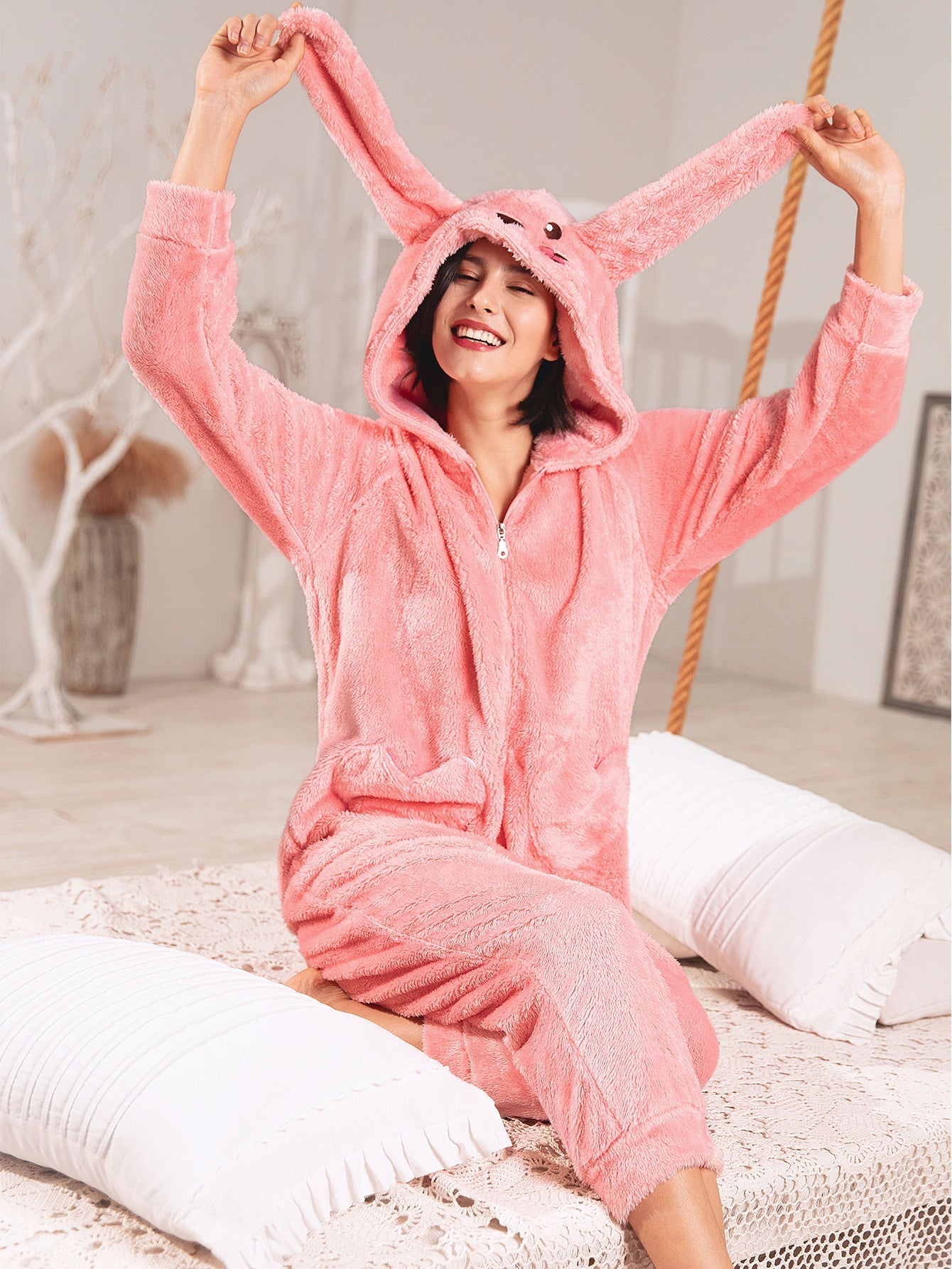 Plush Materials Animal Pajamas - Adult One Piece Cosplay Bunny Costume Sai Feel