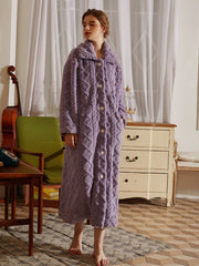 Pocket Patched Hooded Flannel Sleep Robe Sai Feel