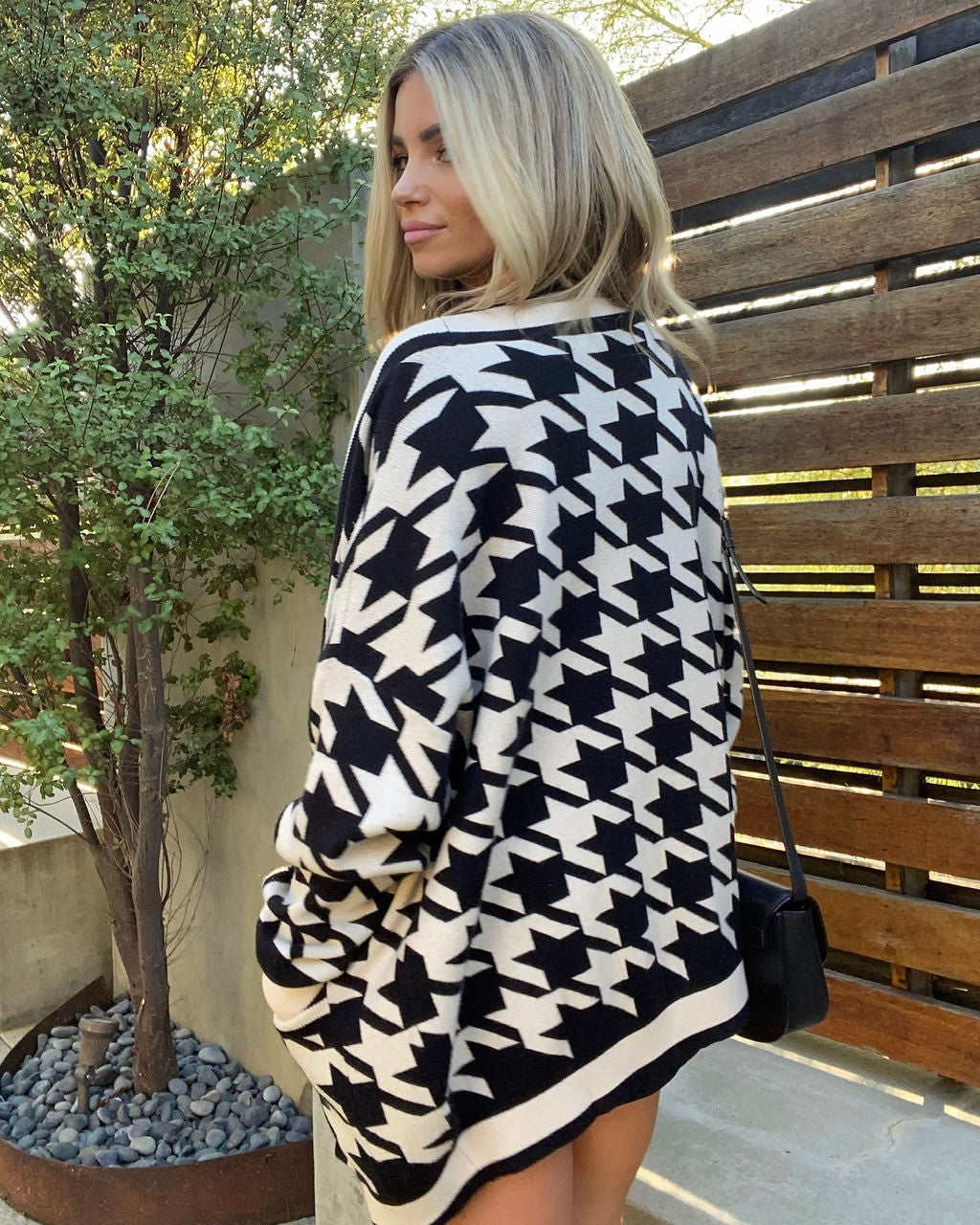 Alexandrine Pocketed Houndstooth Knit Cardigan