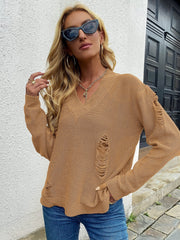 Pointelle V Neck Sweater Pullover Sai Feel