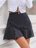 Poka Dots Ruffle Hem A-Line Skirt Sai Feel